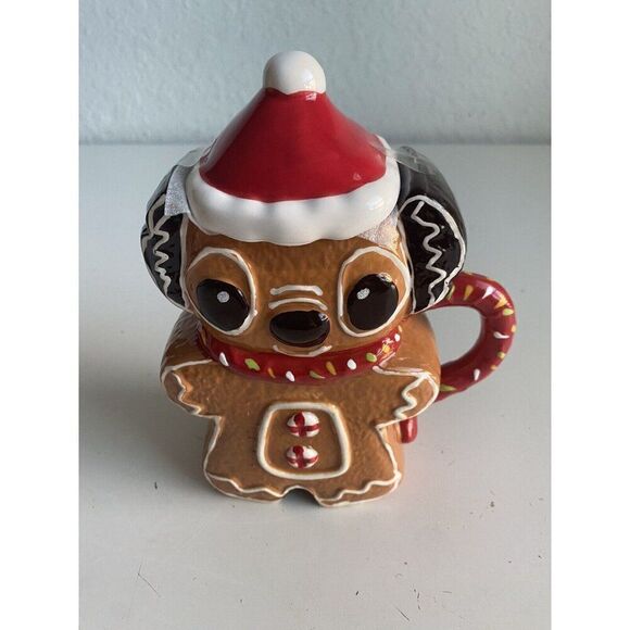 Disney Stitch Gingerbread Cookie Christmas Mug Santa Hat Topper Hand Painted NEW - Picture 2 of 9
